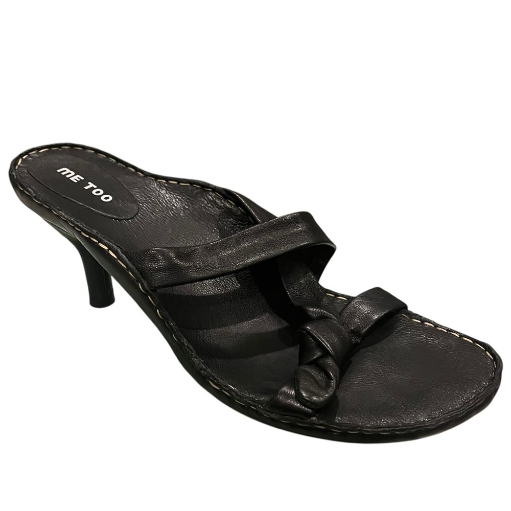 Me Too Frances Black Leather Strappy Sexy Knot Sandal, Sz 8.5